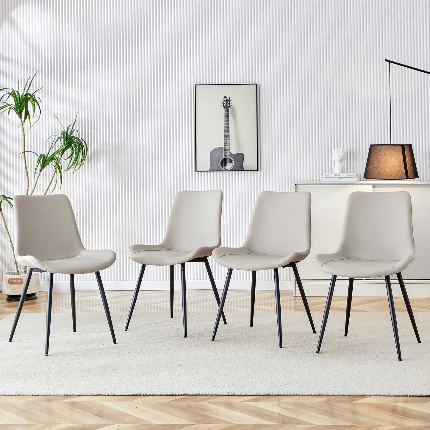 4pcs Modern Nordic Dining Chairs with Breathable Fabric Seats, Extended Cushions & Sturdy Metal Legs - Backrest, Non-Slip Design Suitable, Dining Room, Cafe - Easy-Clean Scandinavian Furniture