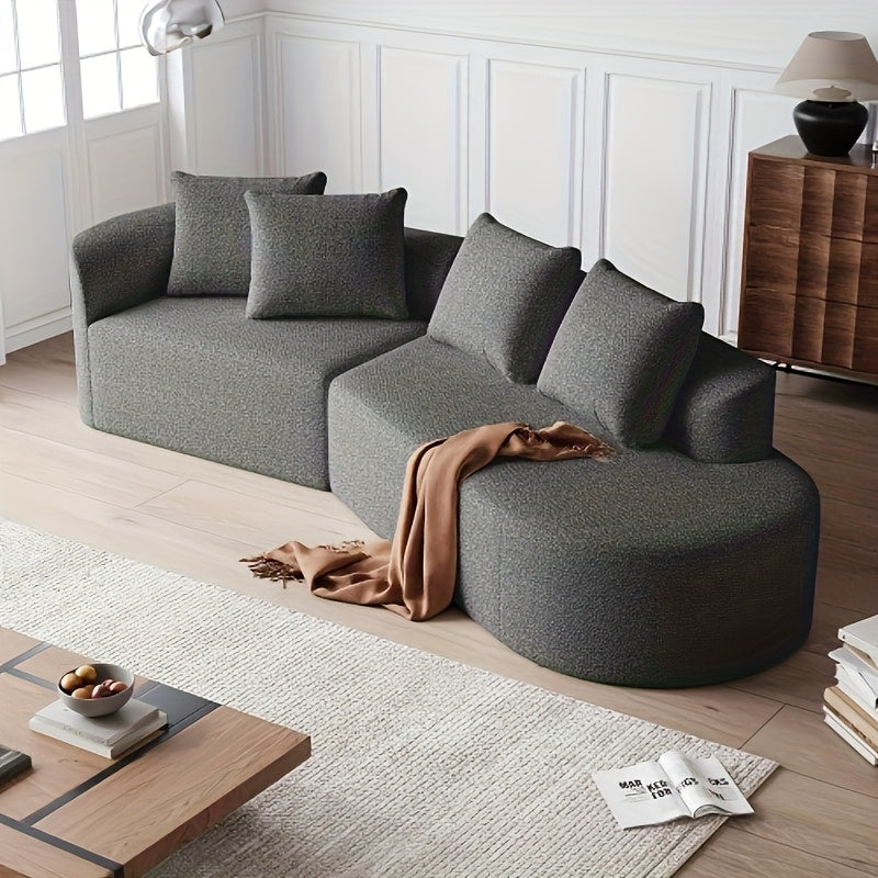 Oversized Hoekbank – Modulaire Bank – L-vormige Sofa – Grote Zithoek – Grijze Stoffen Bank – Comfortabele Wolkvormige Rugleuning – Stevig Houtvrij Frame