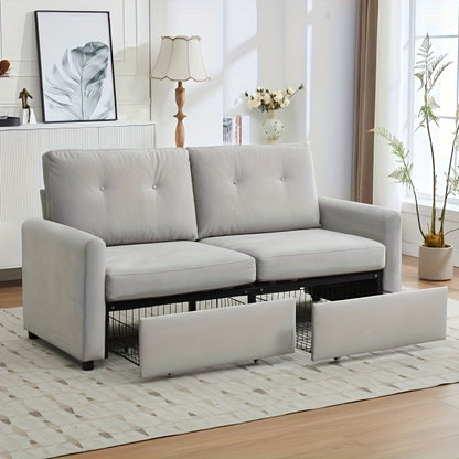 Bank – Tweezitsbank – 2-Zitsbank – Sofa – Zitmeubel – Lichtgrijs Stof – Opberglades – Compact Design – Zacht Zitcomfort