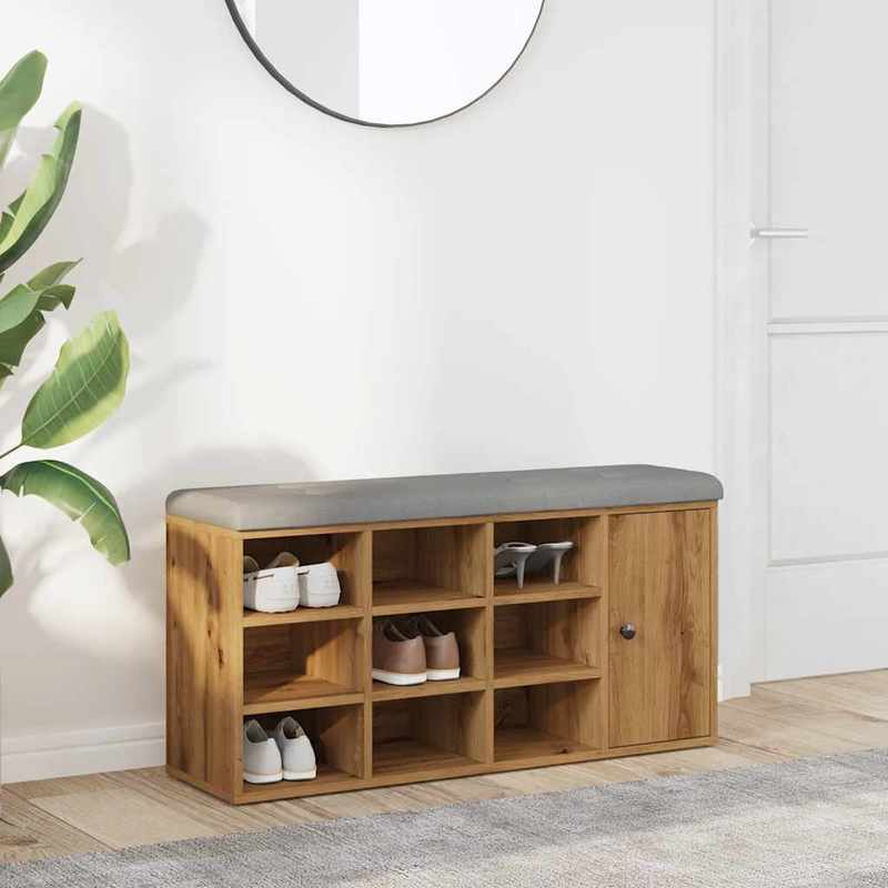 Modern Solid Wood Shoe Bench with Cushioned & Storage - Heavy-Duty Entryway Bench, Particle Board-Free, Oak (102x32x50cm) - Freestanding Hallway Furniture, Shoe Cabinet for Hallway or