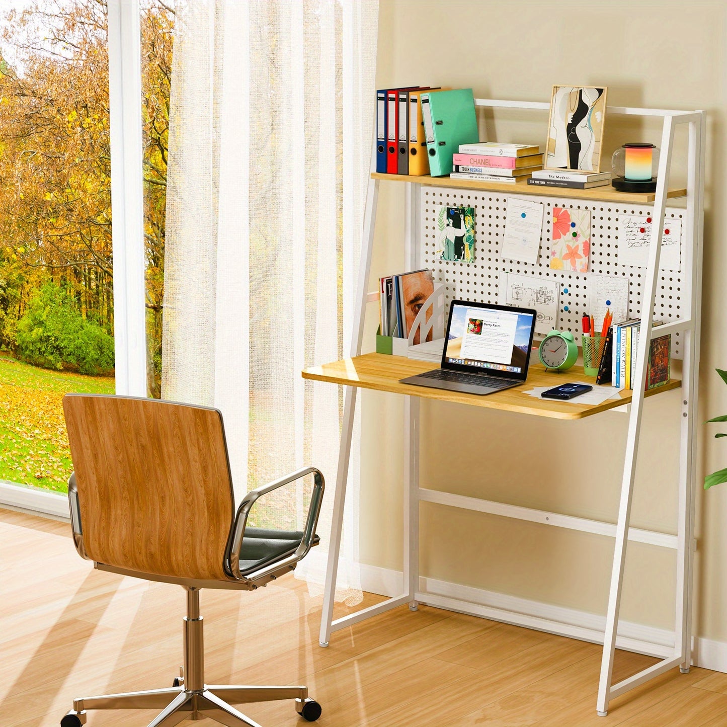 Compacte Bureau Tafel – 138 x 80 x 40 cm – Staand Bureau met Elegant Ontwerp en Natuurlijke Houtafwerking – Eenvoudig te Monteren – Perfect voor Kantoor, Woonkamer of Slaapkamer