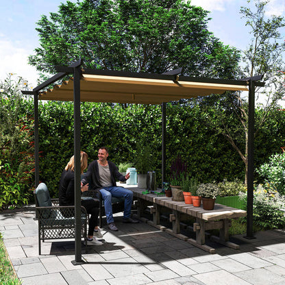 3x3m Garden Pergola with Adjustable Roof - Metal Frame, UPF30+ Sun Protection, Beige, Ideal for Veranda & Terrace, Outdoor Furniture, Patio Accessories