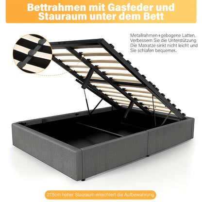 Gestoffeerd Bed – Eenpersoonsbed – Slapen – Slaapkamermeubilair – Bedframe – 140x200 cm – Hoog Draagvermogen 360 kg – Leren Bekleding & MDF