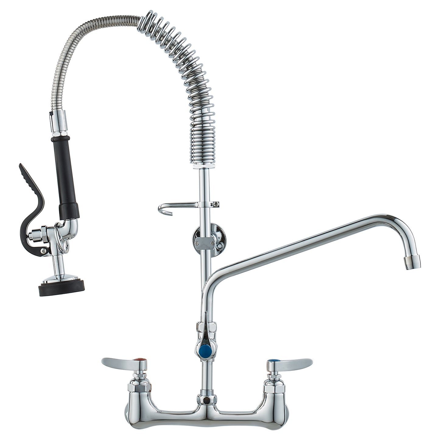 Professionele Keukenkraan – Wandkraan – Pre-Rinse Kraan – Commerciële Spoelkraan – Draaibare Uitloop – Messing Constructie – 25 Inch Hoogte – 12 Inch Scharnierende Uitloop