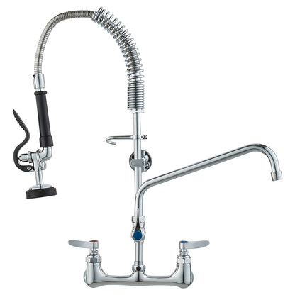 Professionele Keukenkraan – Wandkraan – Pre-Rinse Kraan – Commerciële Spoelkraan – Draaibare Uitloop – Messing Constructie – 25 Inch Hoogte – 12 Inch Scharnierende Uitloop