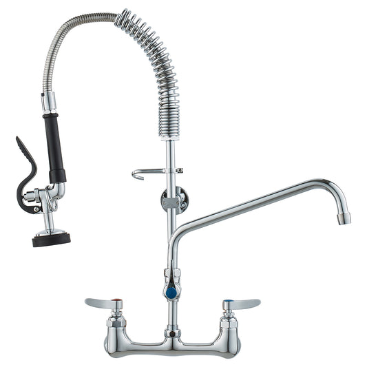 Professionele Keukenkraan – Wandkraan – Pre-Rinse Kraan – Commerciële Spoelkraan – Draaibare Uitloop – Messing Constructie – 25 Inch Hoogte – 12 Inch Scharnierende Uitloop