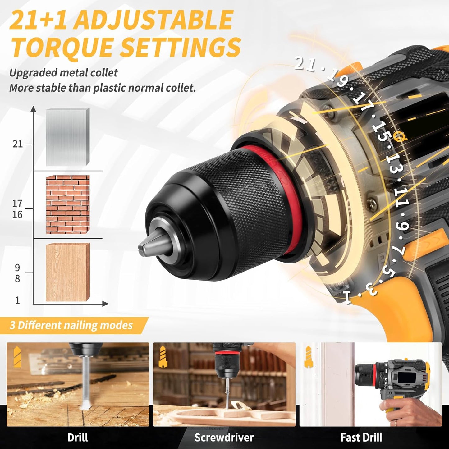 Accu Boormachine Set – Accuboormachine – Schroefmachine – Klusset – Boor- en Schroefset – Brushless Motor – 2x 2Ah Lithium Batterijen