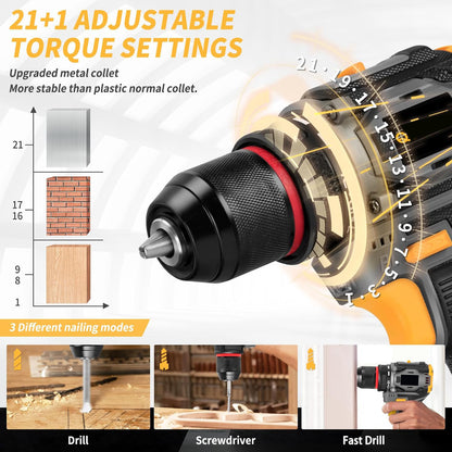 Accu Boormachine Set – Accuboormachine – Schroefmachine – Klusset – Boor- en Schroefset – Brushless Motor – 2x 2Ah Lithium Batterijen