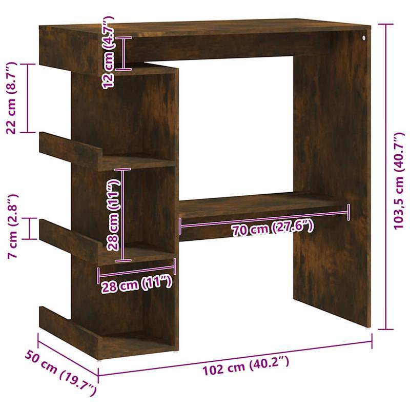 Bartafel – Bar Tafel – Statafel – Keukentafel – Eettafel – Industrieel Design – Gerookt Eiken Hout – Ruimtebesparend 100x50x101,5 cm