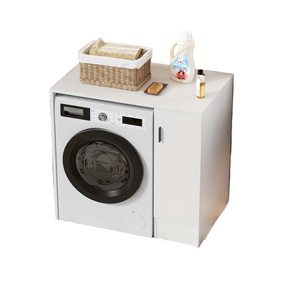 Wasmachinekast – Drogerkast – Wasdrogermeubel – Wasruimteopberger – Waskamerkast – Wit Houtdesign – 96x62x90 cm – Zijopbergruimte – Geluidsdempend