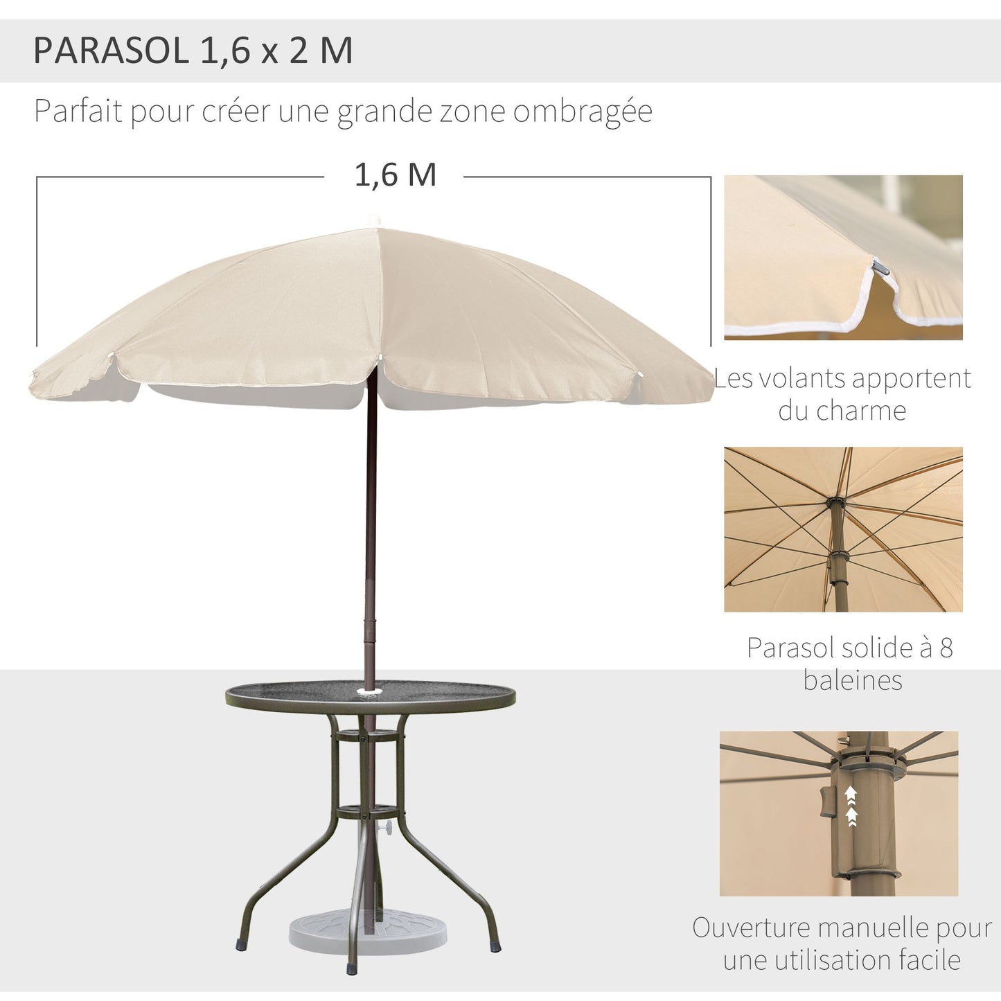 6-delig Tuinset – Bistro Set – Balkonmeubelen – Tuinmeubelset – Inklapbare Tuinstoelen – Epoxy Stalen Frame – Sneldrogende Textilene Bekleding – Rond Tafelblad van Gehard Glas – Parasol Inclusief – Ergonomisch Zitcomfort