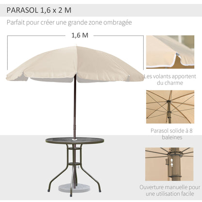 6-delig Tuinset – Bistro Set – Balkonmeubelen – Tuinmeubelset – Inklapbare Tuinstoelen – Epoxy Stalen Frame – Sneldrogende Textilene Bekleding – Rond Tafelblad van Gehard Glas – Parasol Inclusief – Ergonomisch Zitcomfort
