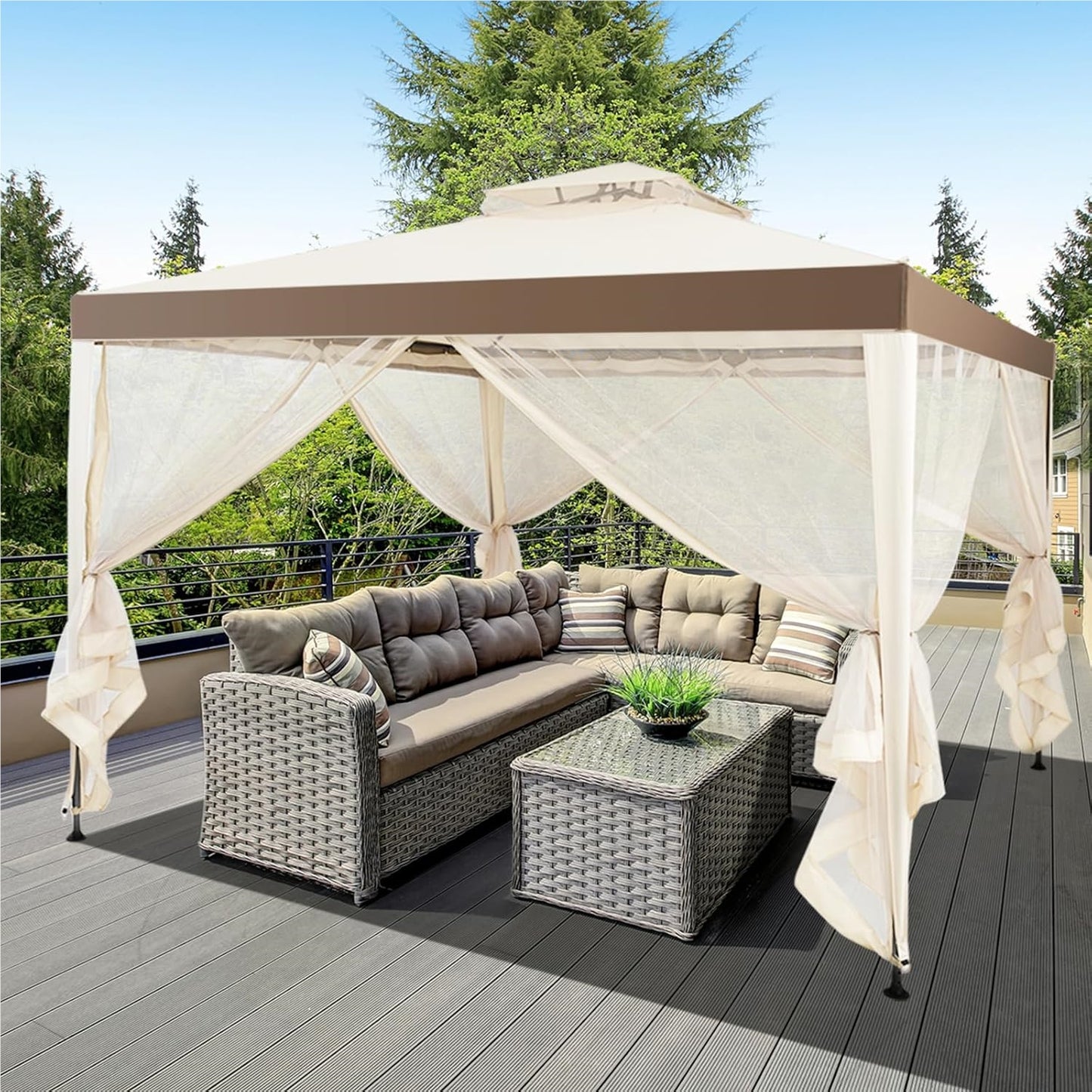 Paviljoen – Tuinkamer – Partytent – Zonnescherm – Buitentent – 3x3 meter – Waterafstotend polyester met insectennet – Roestvrij stalen frame