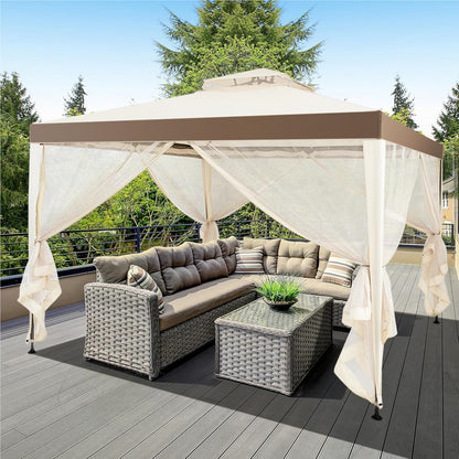 Paviljoen – Tuinkamer – Partytent – Zonnescherm – Buitentent – 3x3 meter – Waterafstotend polyester met insectennet – Roestvrij stalen frame