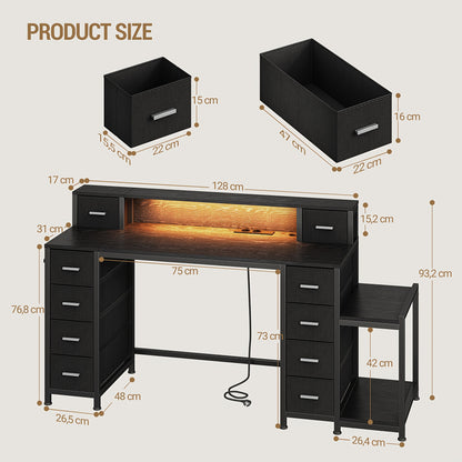 Gamingbureau – Computerbureau – Game Desk – Bureau – Bureautafel – RGB LED Verlichting – 156x48x91,5 cm – 10 Lades Met Monitorstandaard