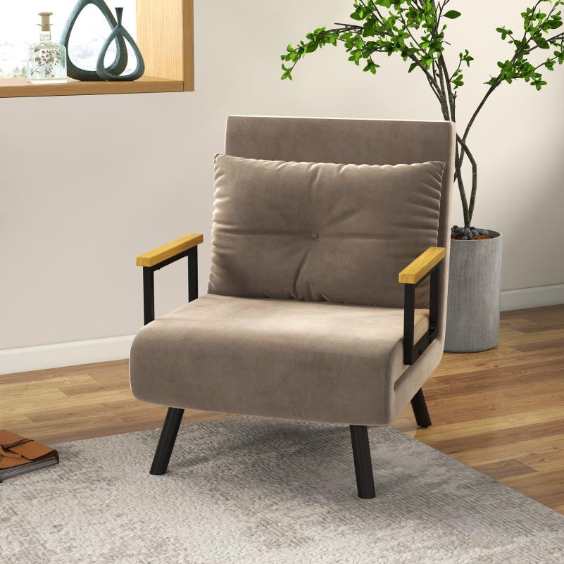 Fauteuil – Lounge Fauteuil – Stoel – Zetel – Armstoel – Compact Design – Lichtbruine Velvet Bekleding – Verstelbare Rugleuning – Stevige Zwarte Poten