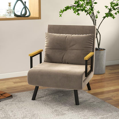 Fauteuil – Lounge Fauteuil – Stoel – Zetel – Armstoel – Compact Design – Lichtbruine Velvet Bekleding – Verstelbare Rugleuning – Stevige Zwarte Poten