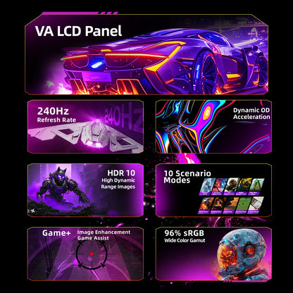 24 inch Curved Gaming Monitor – PC Monitor – Gaming Scherm – Gaming Display – GAMING beeldscherm – 240Hz Verversingssnelheid – 1ms Reactietijd