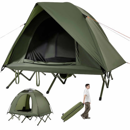 2-Persoons Campingbed – Camping Cot – Kampeerbed – Tentbed – Opvouwbaar Tweepersoons Bed – Waterdichte Regenhoes – Verhoogd Slaapbed Met Ritsbare Ventilatiedeuren – Met Wieltas – Groen