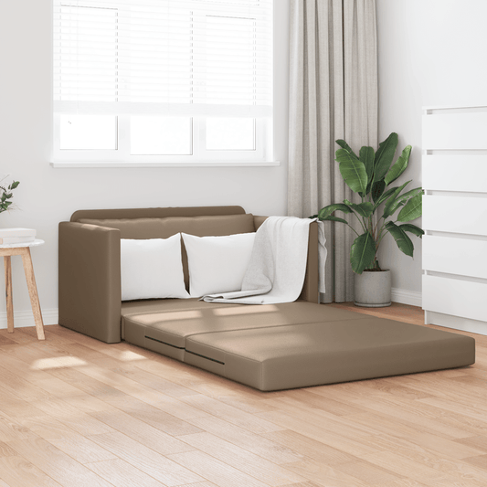Bankbed – Slaapbank – Bedbank – Slaapbank met Chaise Longue – Loveseat – Ruimtebesparend Design – Massief Houten Frame en Metalen Ondersteuning – 124x71x78 cm – Cappuccino Synthetisch Leer