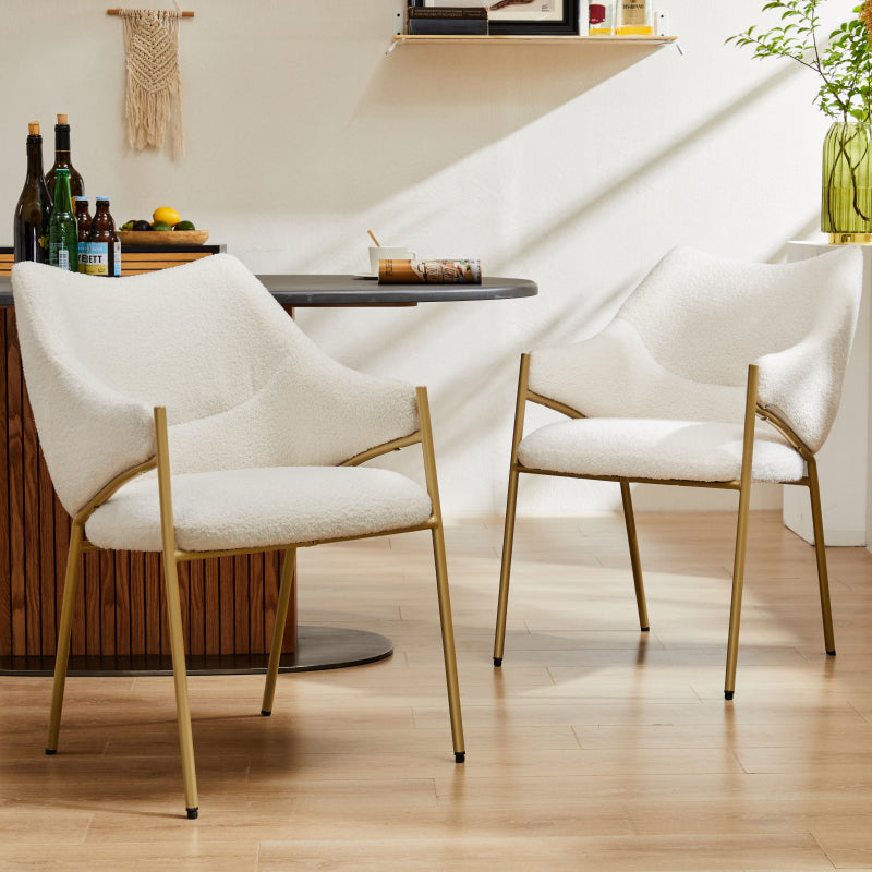 Lounge Stoelen – Eetkamerstoelen – Fauteuils – Kuipstoelen – Relaxstoelen – Set Van 2 Beige Sherpa – Pluche Lammy Stof – Dikke Comfortabele Kussens