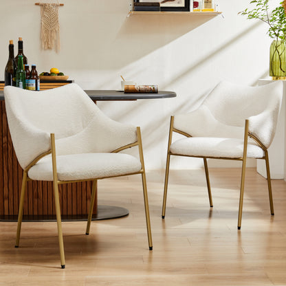 Lounge Stoelen – Eetkamerstoelen – Fauteuils – Kuipstoelen – Relaxstoelen – Set Van 2 Beige Sherpa – Pluche Lammy Stof – Dikke Comfortabele Kussens