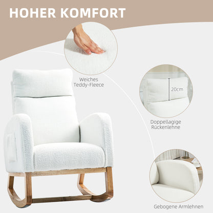 Draaifauteuil – Relaxfauteuil – Zwarte Fauteuil – Schommelstoel – Lounge Stoel – Crèmekleurig – Houten Frame – Dikke Padding – Max 120 kg Belastbaar