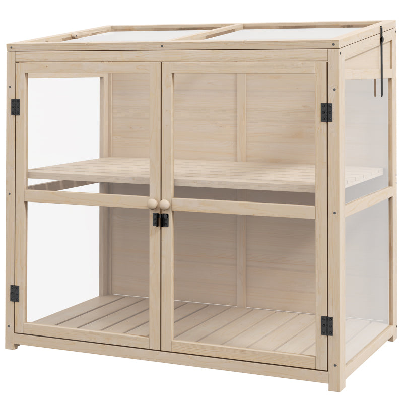 Kweekkast – Kweekbak – Broeikas – Moestuinbak – Kweekkas – Houten Kas Met Dubbele Deuren – Verstelbaar Dak – 103x61x103 cm – Natuurlijke Houtconstructie