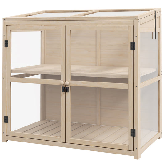 Kweekkast – Kweekbak – Broeikas – Moestuinbak – Kweekkas – Houten Kas Met Dubbele Deuren – Verstelbaar Dak – 103x61x103 cm – Natuurlijke Houtconstructie