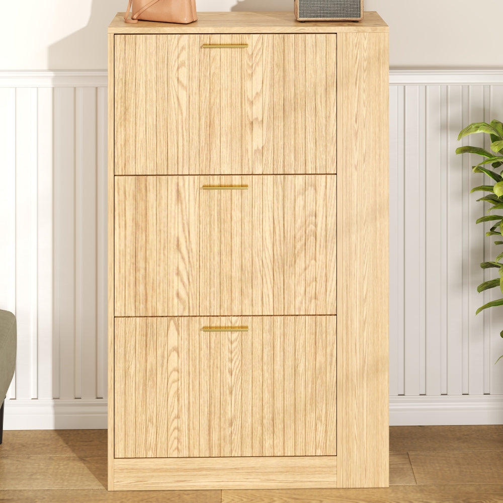 Modern Minimalist 3-Door Shoe Cabinet with Open Shelving - Freestanding Shoe Suitable for Hallway, Entrance, Assembly, Space-Saving, Ample Shoe Capacity (Wood-Free)