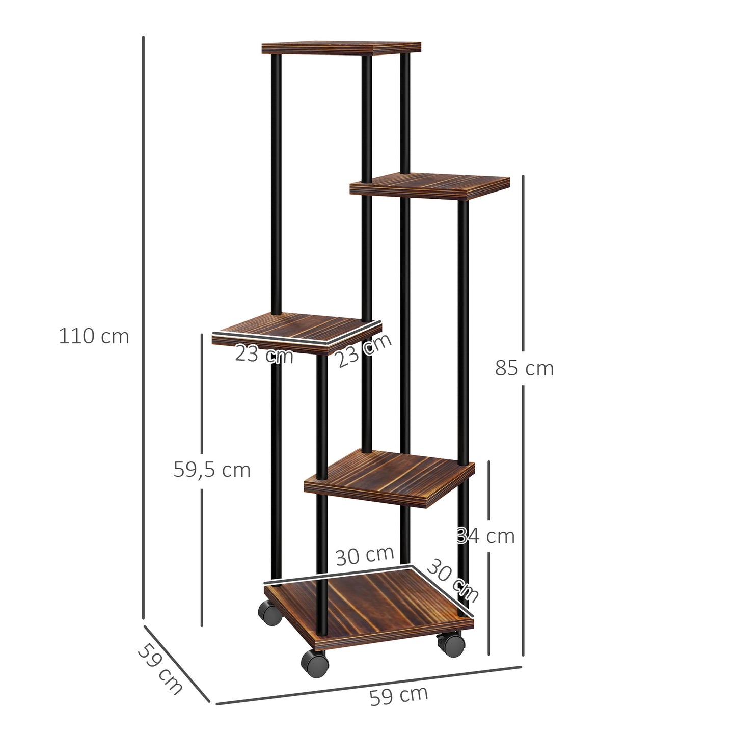 Plantenrek – Plantenstandaard – Plantentafel – Plantentrap – Bloemenrek – 5 Laags – Hout en Staal – Gestaggerd Ontwerp – Voor Binnen & Buiten