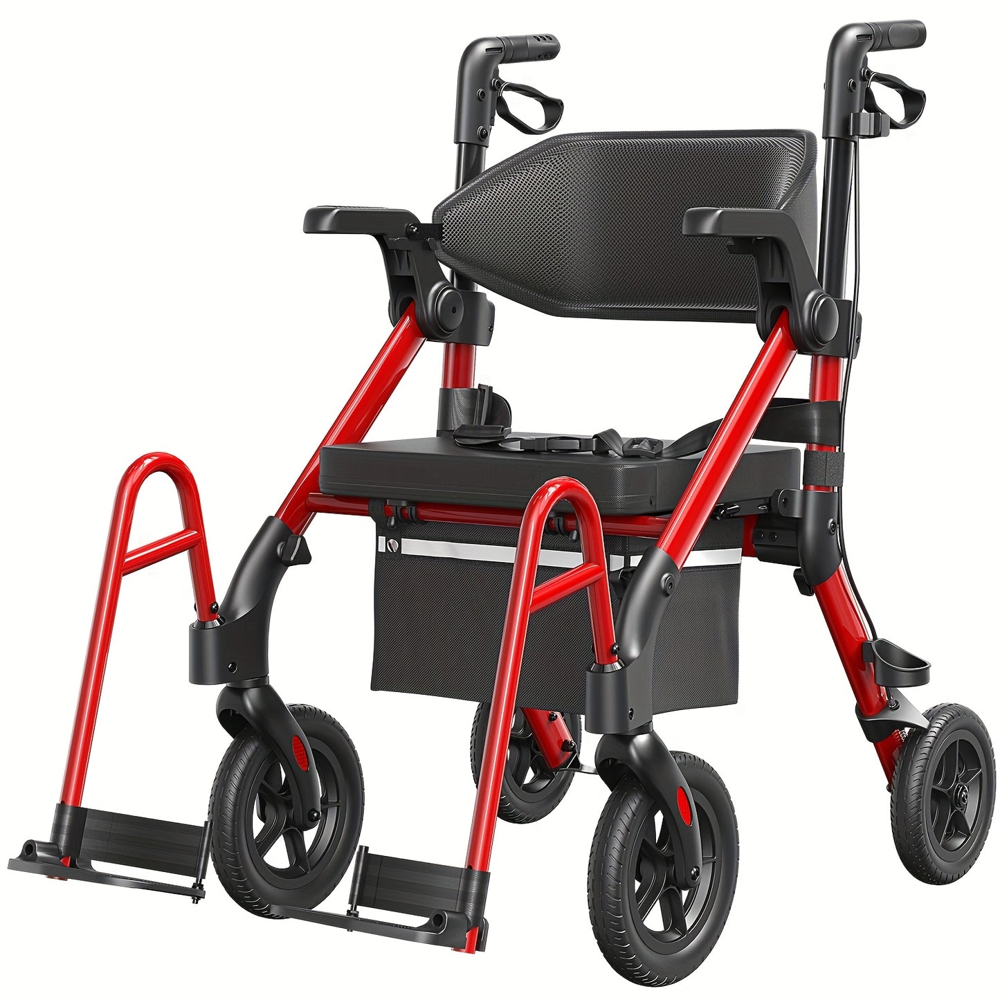 2-in-1 Rollator – Looprek – Transportstoel – Mobiliteitshulp – Wandelwagen – Lichtgewicht Opvouwbaar – Lineaire Remmen & Comfortabel Zitje – Duurzame Plastic Wielen