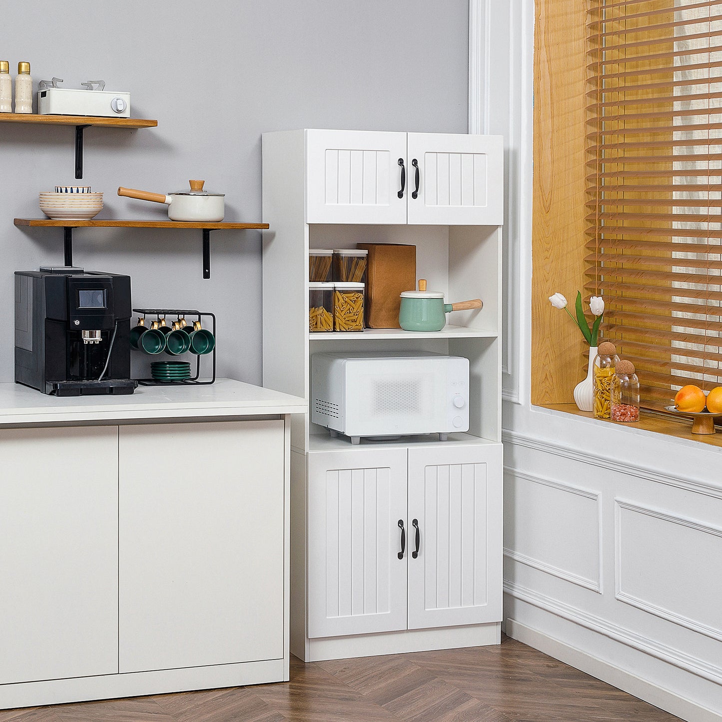 Keukenkast – Keukenbuffet – Opbergkast – Keukenkastje – Wit Zwart – Landelijke Stijl – Ruimtebesparend 170x70x40 cm