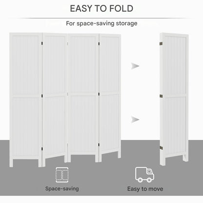 Houten Kamerscherm – Roomdivider – Scheidingswand – Ruimteverdeler – Privacy Scherm – 4 Panelen – Paulownia Hout – Wit – Opvouwbaar – 160 x 170 cm