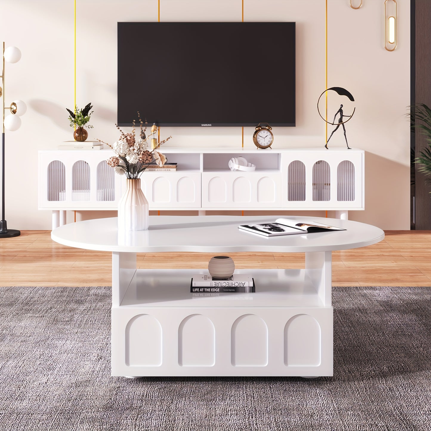 Wolkvormige Salontafel – Koffietafel – Bijzettafel – Opbergtafel – Woonkamertafel – Wit – Met Lades en Kastjes – Duurzaam Hardhout en Kunsthout