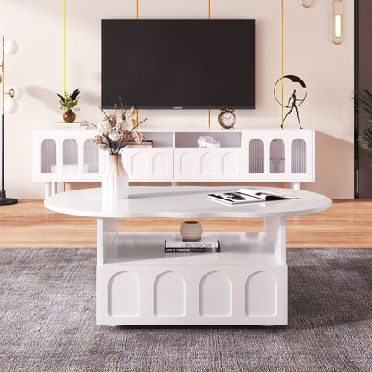 Wolkvormige Salontafel – Koffietafel – Bijzettafel – Opbergtafel – Woonkamertafel – Wit – Met Lades en Kastjes – Duurzaam Hardhout en Kunsthout