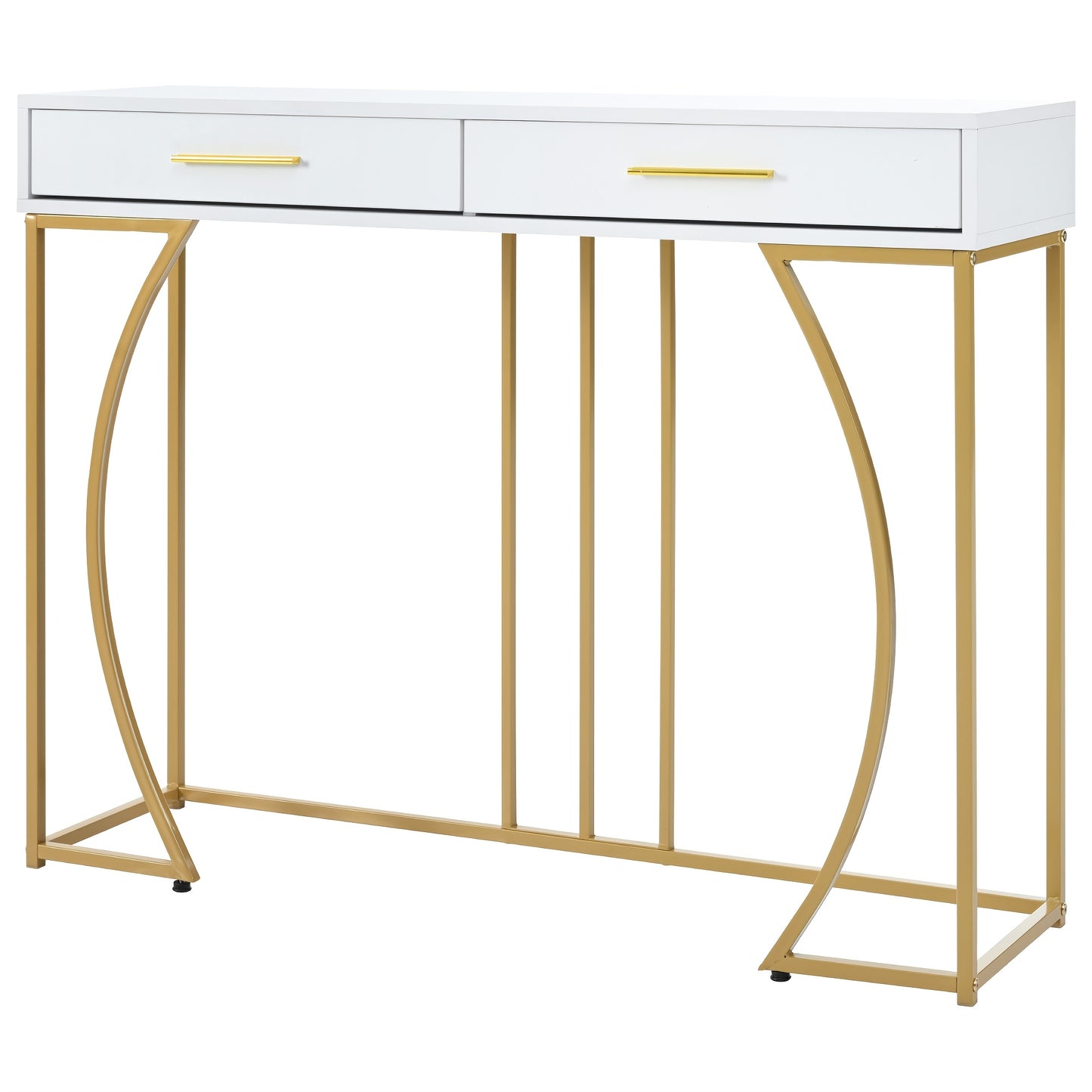 Dressoir – Buffetkast – Opbergkast – Kaptafel – Make-up tafel – Wit met gouden poten – Ruime opbergruimte 3,2 kuub – Duurzaam bamboe materiaal