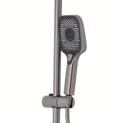 TOOL1SHOOO Modern Wall-Mounted Shower System with 4--1 Spray Functions, Adjustable Temperature Control, & PVD Coated Brass - High-Pressure Rain, Handheld with Pulse/Rain/Mix Modes, Water-Saving Design for Contemporary Bathroo