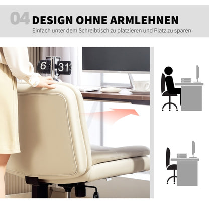 Bureaustoel – Kantoorstoel – Office Chair – Draaistoel – Bureaustoelen – Verstelbaar in Hoogte – Kunstleren Bekleding – Ergonomische Lendensteun – Zonder Armleuningen – Beige – Met Wieltjes – Met Extra Kussen – Met Voetensteun – Stabiel Metalen Onderstel