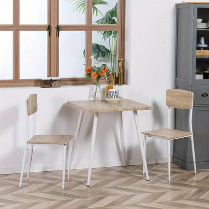 3-Teilige Essgruppe Esstisch Mit 2 Stühlen Esszimmergruppe Mit Metallgestell Sitzgruppe Für Esszimmer, Küche Nautr+Weiß, Moderne Küchenmöbel, Schneller Aufbau, Platzsparend, Esstisch Im Landhausstil Geeignet Für Wohnzi