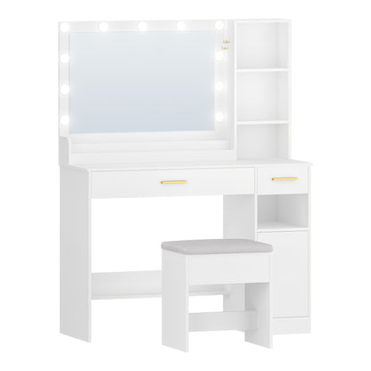 Kaptafel – Make-uptafel – Opmaaktafel – Visagietafel – Bureau – Wit design – Grote spiegel – 2 lades & kastje