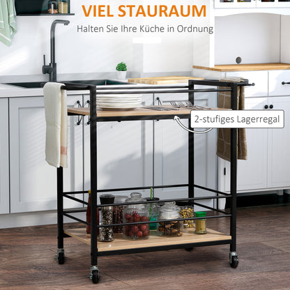 Keukenwagen – Serveerwagen – Keukentrolley – Opbergwagen – Werkwagen – Naturel Houtvariant – Stevig Staalframe – Compact 82x40x75 cm