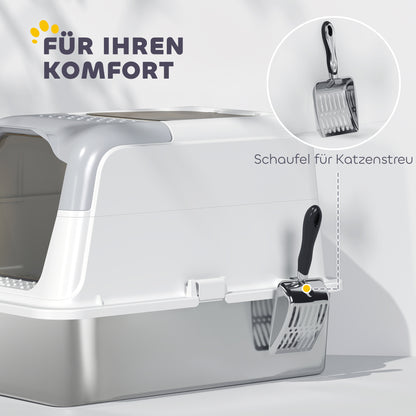 Kattenbak – Kattenbak Met Deksel – Katten Toilet – Kattenbak Met Schep – Gesloten Kattenbak – Roestvrijstalen Bak – Geurneutralisator – Voor Katten Tot 7 Kg