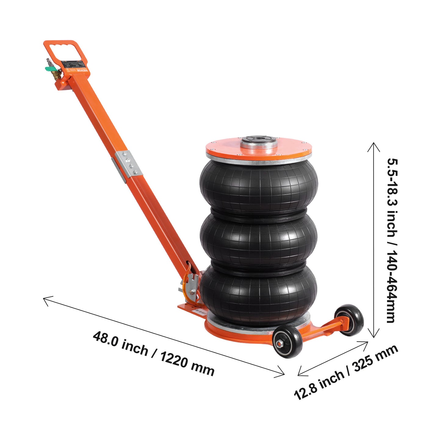 Pneumatische Heftong – Luchtjack – Autolift – Air Jack – Luchtkrik – Oranje Variant – Hefvermogen 5 Ton – Verstelbare Hefhoogte 14-55,4 cm