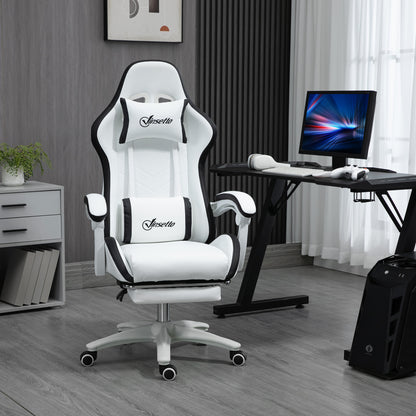 Gamingstoel – Bureaustoel – Gamechair – Zwart-Witte Stoel – Verstelbare Rugleuning 135° – Uitschuifbare Voetensteun & Hoofdkussen