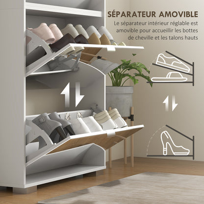 Schoenenkast – Schoenenrek – Schoenenopberger – Hal meubel – 2-in-1 met smalle spiegel – 4 draaideuren met verstelbare planken – Compact 76x26x168 cm – Wit