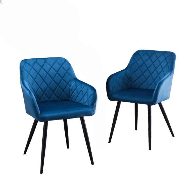 Eetkamerstoel – Keukenstoel – Stoel – Kuipstoel – Fauteuil – Fluweel Bekleding – Aluminium Metalen Poten – Met Armleuningen – Ergonomisch Design - Blauw