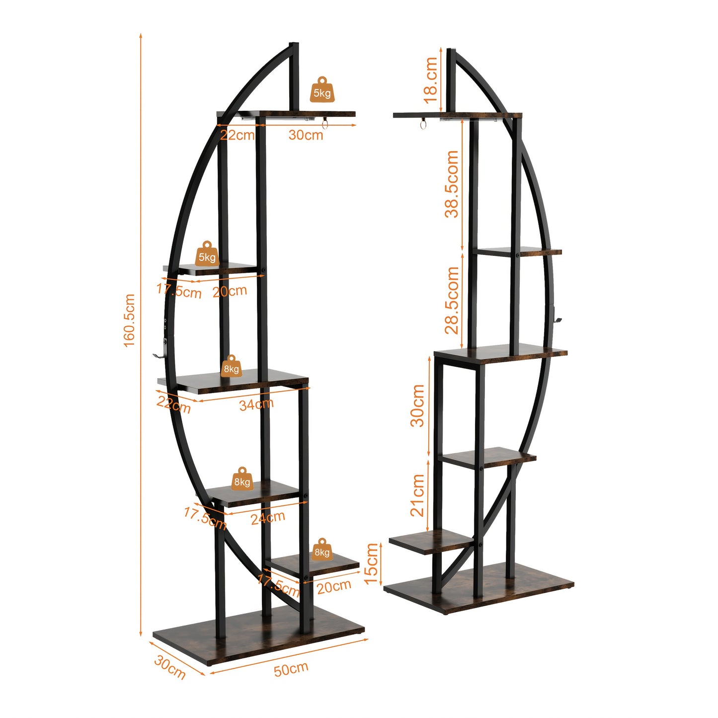 Plantenrek – Etagerek – Bloemplanken – Opbergrek – Stellingkast – 6-laags Metalen Rek – Stevig Met Brede Basis – Gemakkelijke Montage Zonder Gereedschap – Ruimtebesparend Design 160x50x30 cm