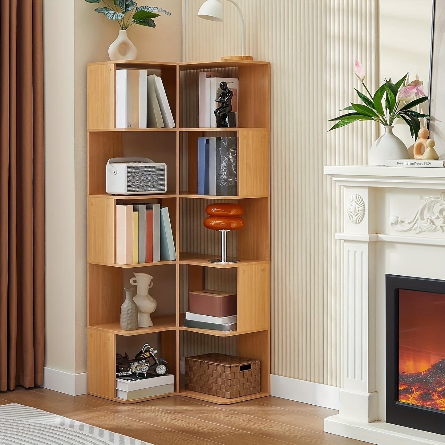 Boekenkast Open – Vloerplank – Boekenkast Met Planken – Wandrek – 6-laags Opbergkast – Houtkleur Metaalframe – 158 cm Breed – Stevig En Gemakkelijk Te Monteren