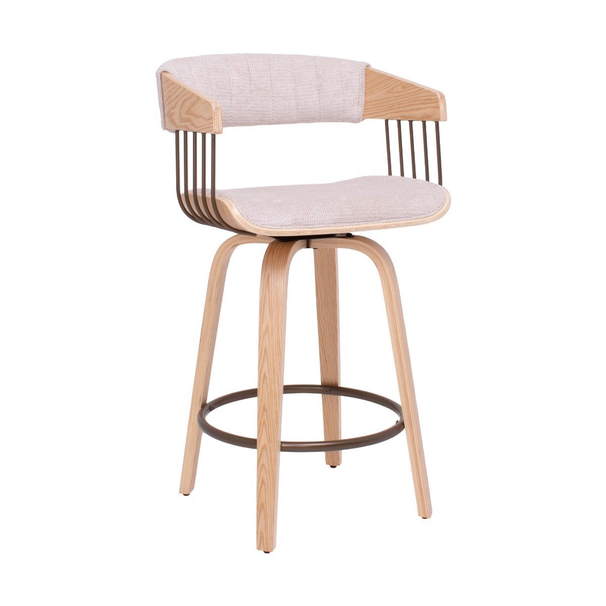 Barkrukken – Krukken – Barkruk Set – Barstoelen – Bistrostoelen – Set van 2 – Draaibaar Zitvlak – Multiplex Met Beige Stoffering